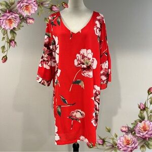 Floral Red Long Sleeve Dress